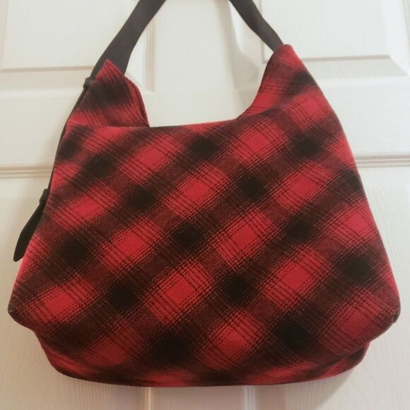j. jill Hobo Bag Red & Black Buffalo Plaid Wool Blend Leather Strap - Picture 4 of 8